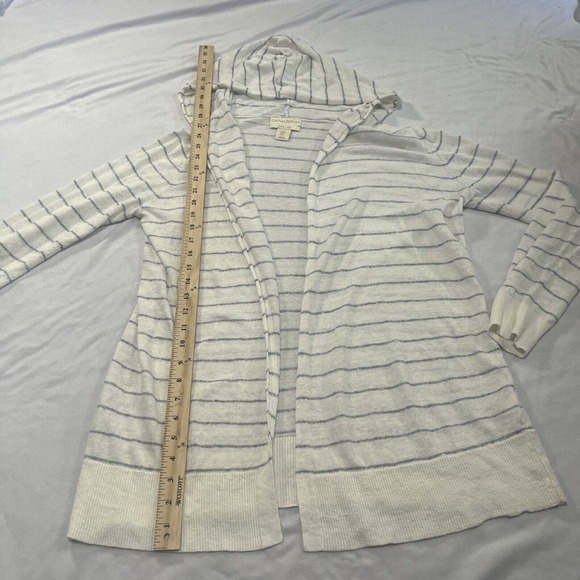 Cynthia Rowley Striped Hooded Cardigan Sweater Nautical Medium 100% Linen M - Picture 7 of 8